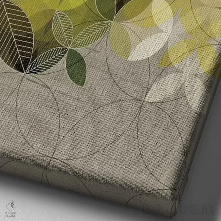 تابلو انتزاعی برگ ها اثر چایا شرادر - نمای نزدیک بافت بوم