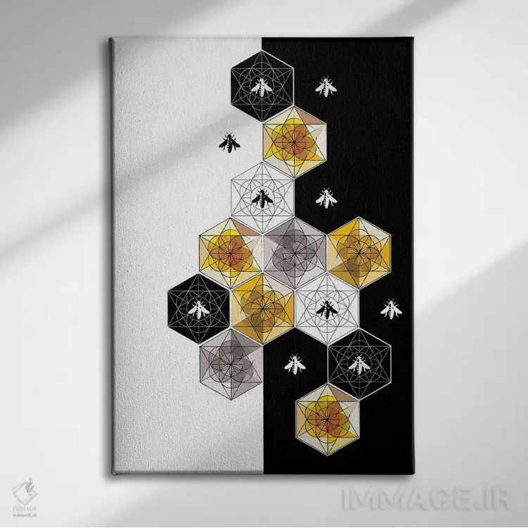 تابلو دکوراتیو زنبورها ۱ اثر چایا شرادر - نمای روبهرو روی دیوار
