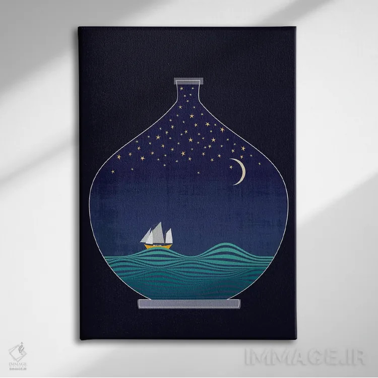 تابلو دکوراتیو کشتی در بطری اثر چایا شرادر - نمای روبهرو روی دیوار
