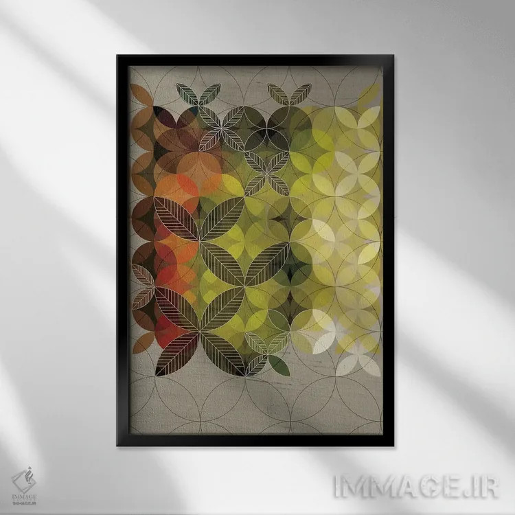 تابلو انتزاعی برگ ها اثر چایا شرادر - نمای قابدار مشکی