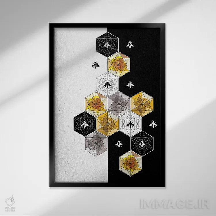 تابلو دکوراتیو زنبورها ۱ اثر چایا شرادر - نمای قابدار مشکی