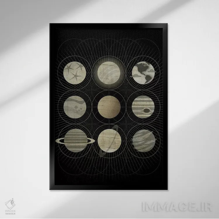 تابلو دکوراتیو سیارات اثر چایا شرادر - نمای قابدار مشکی