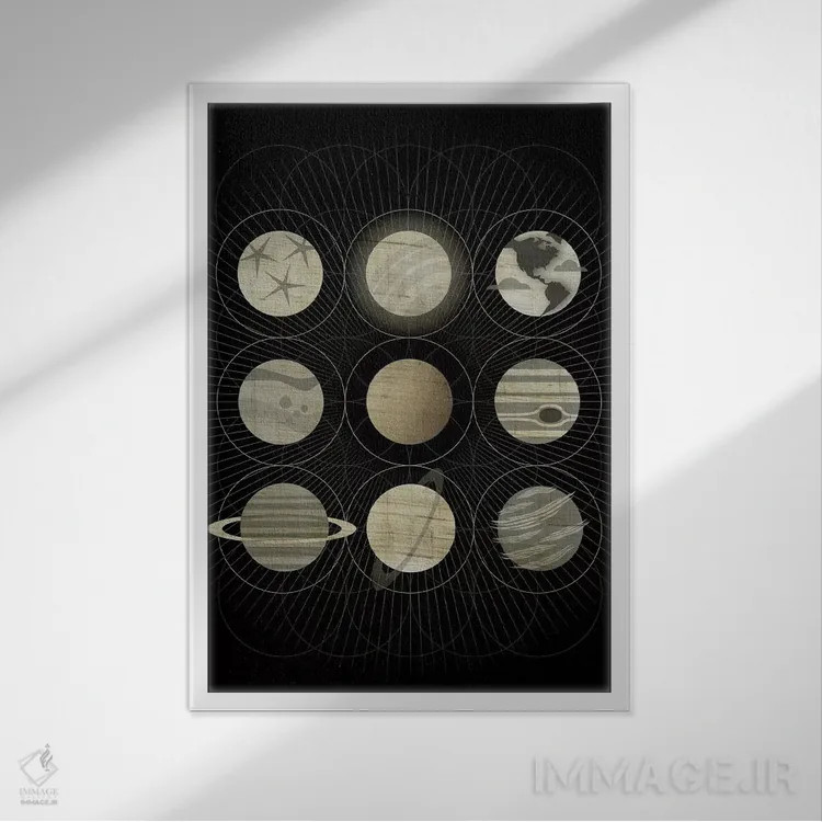 تابلو دکوراتیو سیارات اثر چایا شرادر - نمای قابدار سفید