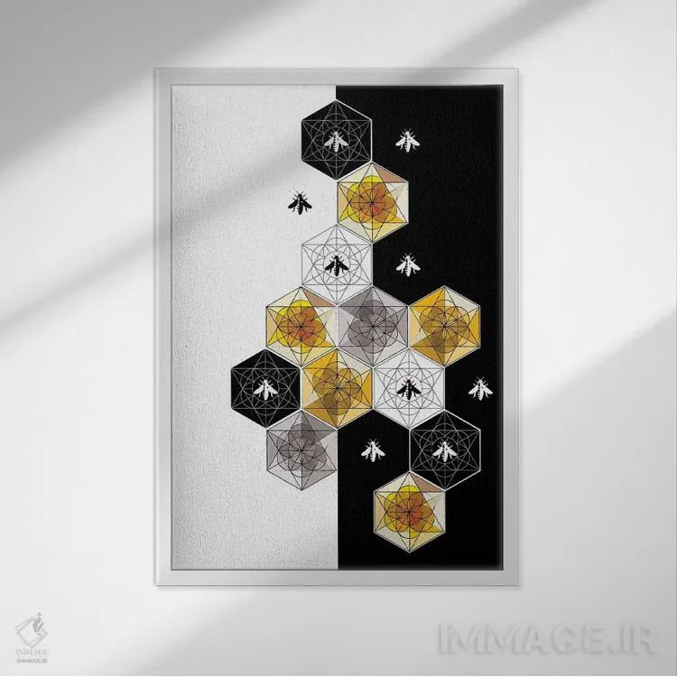 تابلو دکوراتیو زنبورها ۱ اثر چایا شرادر - نمای قابدار سفید