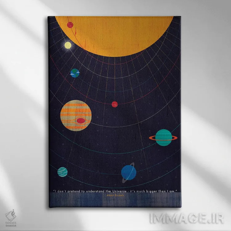تابلو دکوراتیو نقل قول جهان اینشتین اثر چایا شرادر - نمای روبهرو روی دیوار