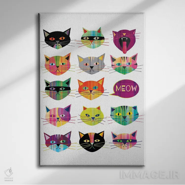 تابلو دکوراتیو گربه ها اثر چایا شرادر - نمای روبهرو روی دیوار