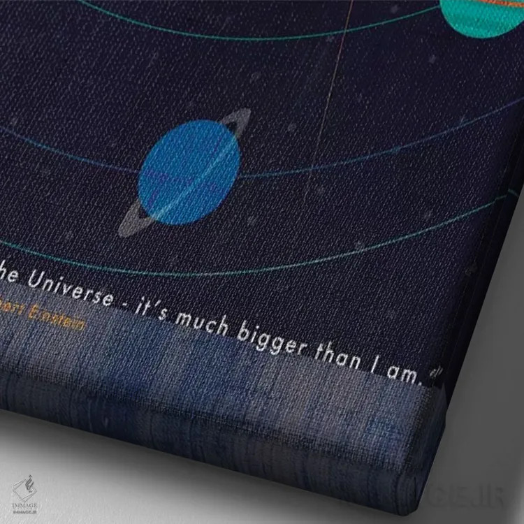 تابلو دکوراتیو نقل قول جهان اینشتین اثر چایا شرادر - نمای نزدیک بافت بوم