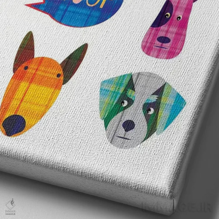 تابلو دکوراتیو سگ ها اثر چایا شرادر - نمای نزدیک بافت بوم