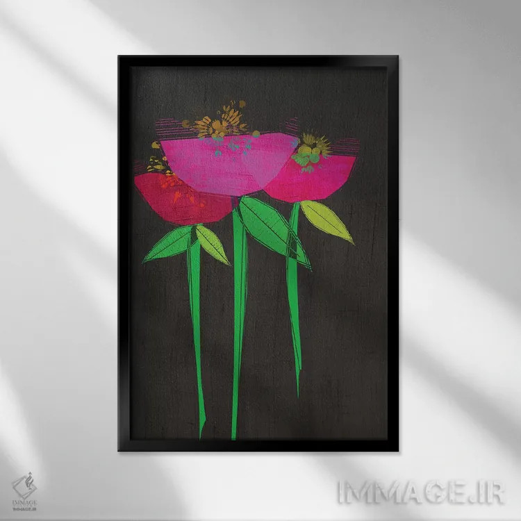 تابلو دکوراتیو گل دار اثر چایا شرادر - نمای قابدار مشکی