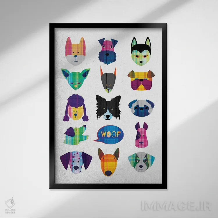 تابلو دکوراتیو سگ ها اثر چایا شرادر - نمای قابدار مشکی