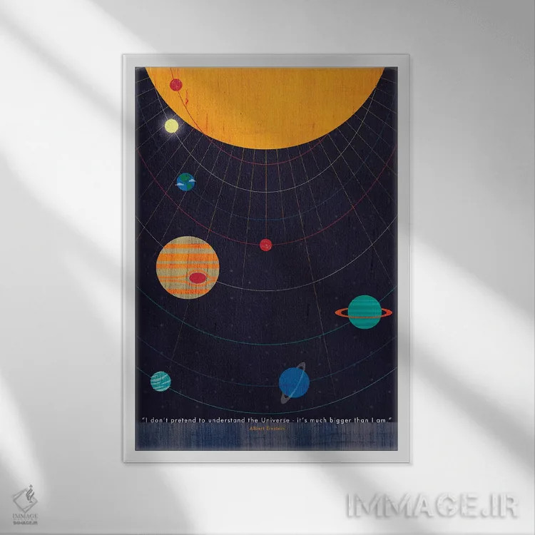 تابلو دکوراتیو نقل قول جهان اینشتین اثر چایا شرادر - نمای قابدار سفید