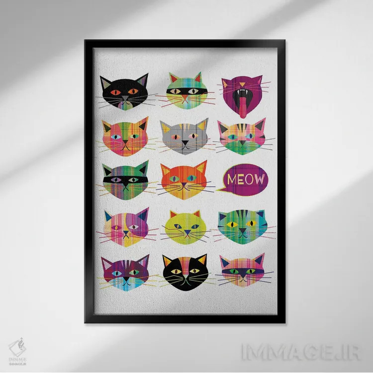 تابلو دکوراتیو گربه ها اثر چایا شرادر - نمای قابدار مشکی