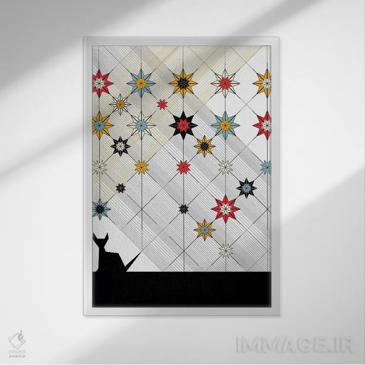 تابلو دکوراتیو گربه سیاه اثر چایا شرادر - نمای قابدار سفید
