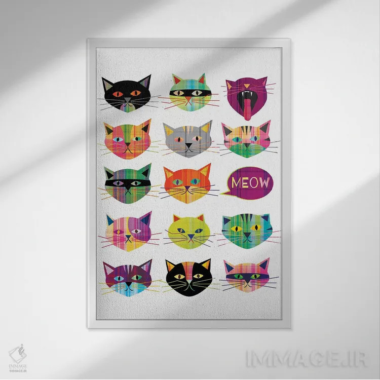 تابلو دکوراتیو گربه ها اثر چایا شرادر - نمای قابدار سفید