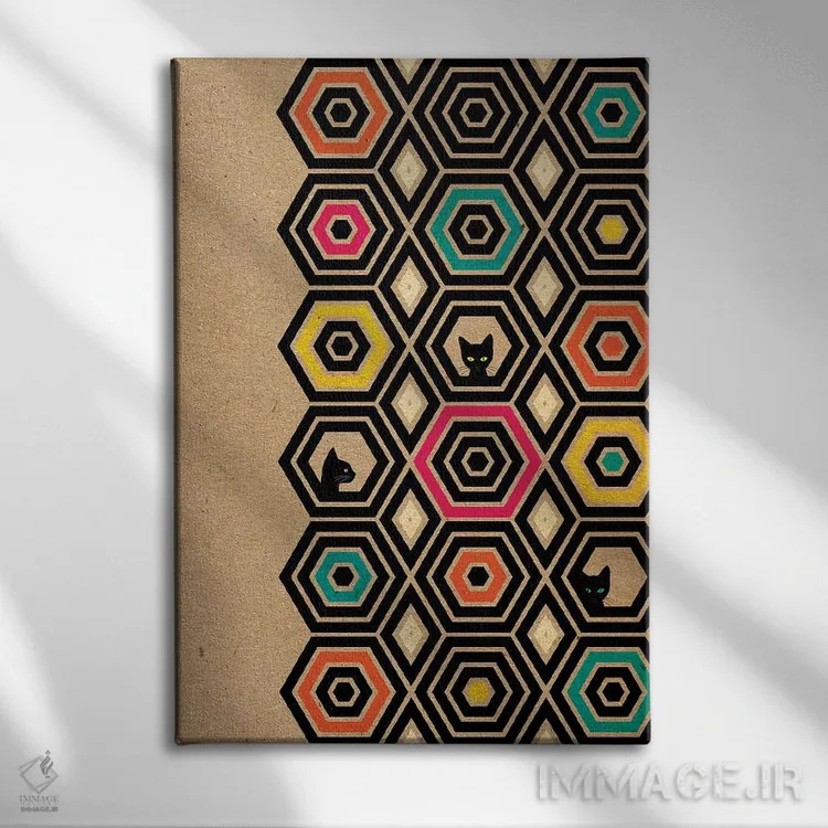 تابلو دکوراتیو گربه شش ضلعی اثر چایا شرادر - نمای روبهرو روی دیوار