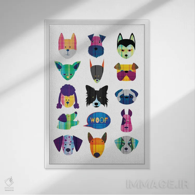 تابلو دکوراتیو سگ ها اثر چایا شرادر - نمای قابدار سفید