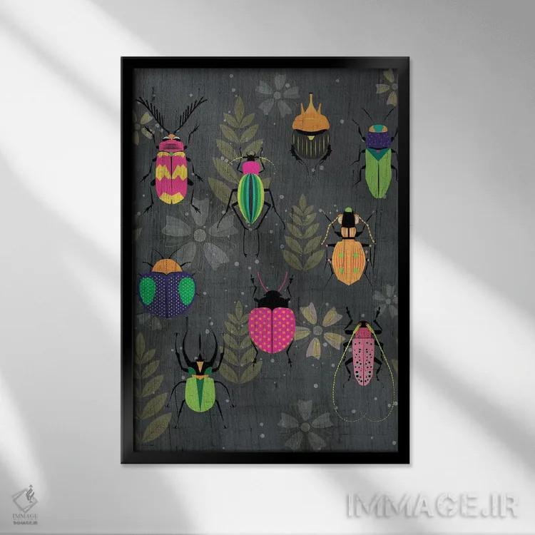 تابلو دکوراتیو سوسک ها اثر چایا شرادر - نمای قابدار مشکی