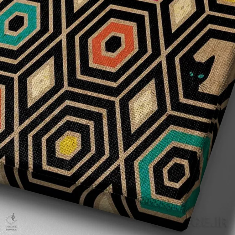 تابلو دکوراتیو گربه شش ضلعی اثر چایا شرادر - نمای نزدیک بافت بوم