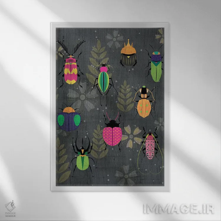 تابلو دکوراتیو سوسک ها اثر چایا شرادر - نمای قابدار سفید