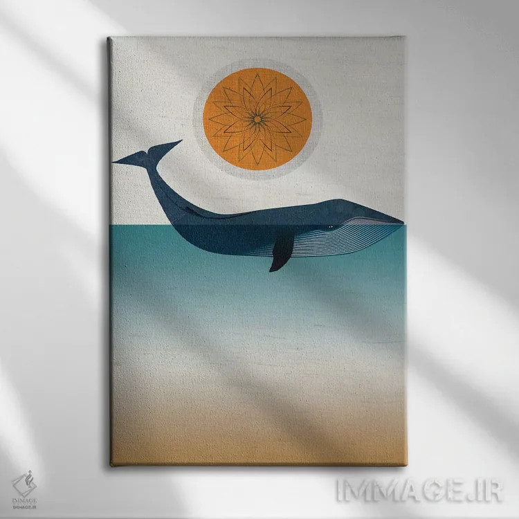 تابلو دکوراتیو نهنگ آبی اثر چایا شرادر - نمای روبهرو روی دیوار