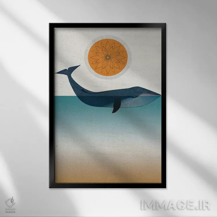 تابلو دکوراتیو نهنگ آبی اثر چایا شرادر - نمای قابدار مشکی