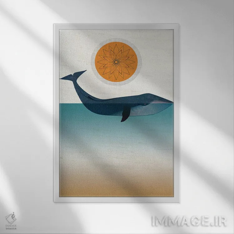 تابلو دکوراتیو نهنگ آبی اثر چایا شرادر - نمای قابدار سفید