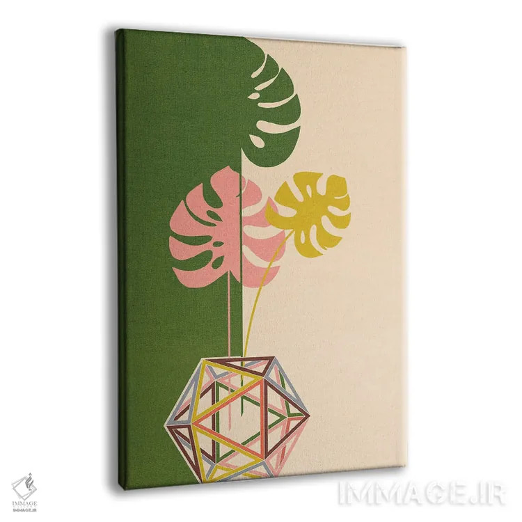 تابلو مینیمال برگ مانسترا در بیست وجهی اثر چایا شرادر - نمای پرسپکتیو محصول