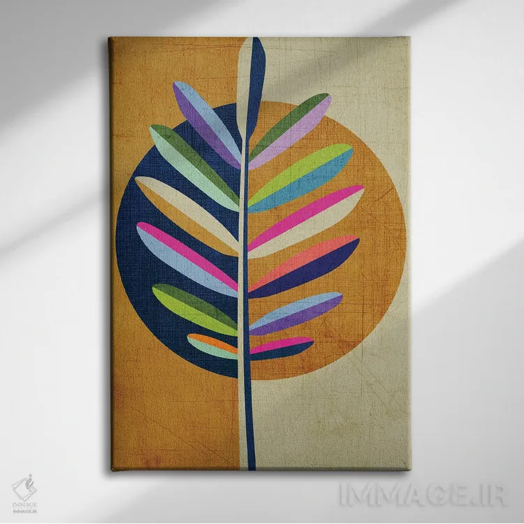 تابلو مینیمال برگ با همه رنگ ها اثر چایا شرادر - نمای روبهرو روی دیوار