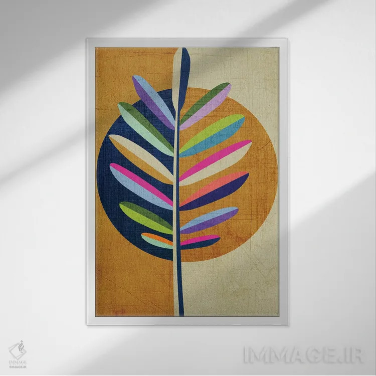 تابلو مینیمال برگ با همه رنگ ها اثر چایا شرادر - نمای قابدار سفید