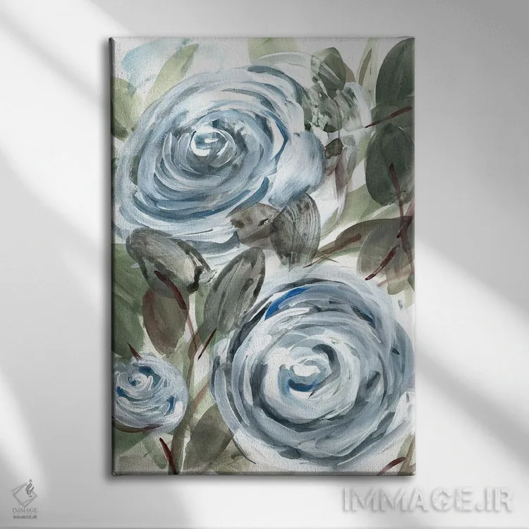 تابلو دکوراتیو گل رز روستایی آبی ۱ اثر مارسی چپمن - نمای روبهرو روی دیوار