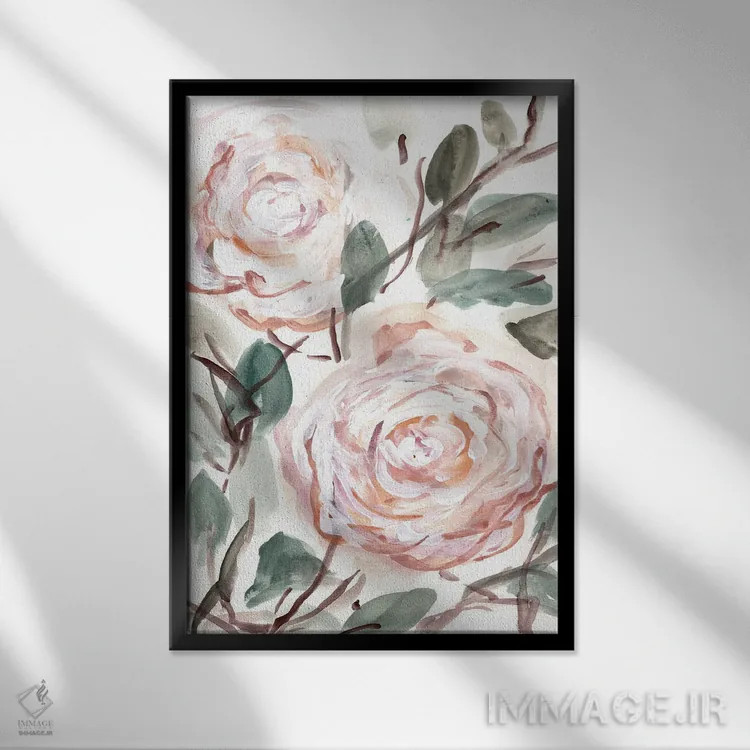 تابلو دکوراتیو بوته روستایی صورتی مرجانی ۱ اثر مارسی چپمن - نمای قابدار مشکی