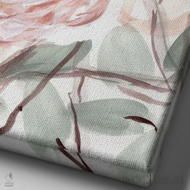 تابلو دکوراتیو بوته روستایی صورتی مرجانی ۲ اثر مارسی چپمن - نمای نزدیک بافت بوم