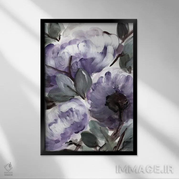 تابلو دکوراتیو بوته روستایی بنفش ۲ اثر مارسی چپمن - نمای قابدار مشکی