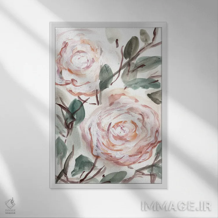 تابلو دکوراتیو بوته روستایی صورتی مرجانی ۱ اثر مارسی چپمن - نمای قابدار سفید