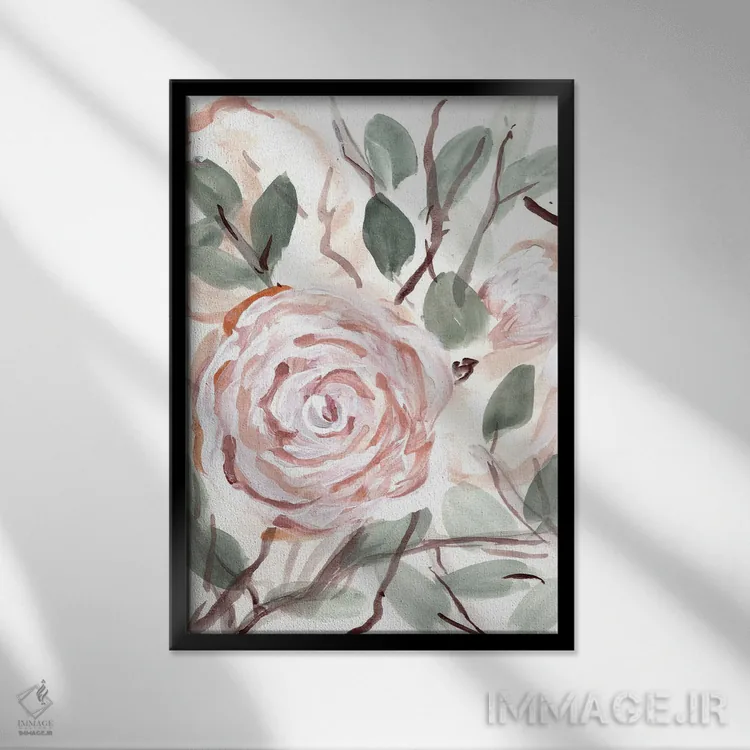 تابلو دکوراتیو بوته روستایی صورتی مرجانی ۲ اثر مارسی چپمن - نمای قابدار مشکی