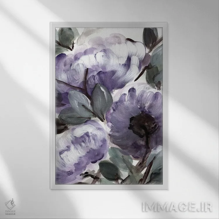 تابلو دکوراتیو بوته روستایی بنفش ۲ اثر مارسی چپمن - نمای قابدار سفید