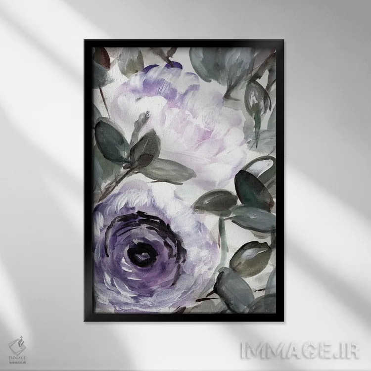 تابلو دکوراتیو بوته روستایی بنفش ۱ اثر مارسی چپمن - نمای قابدار مشکی