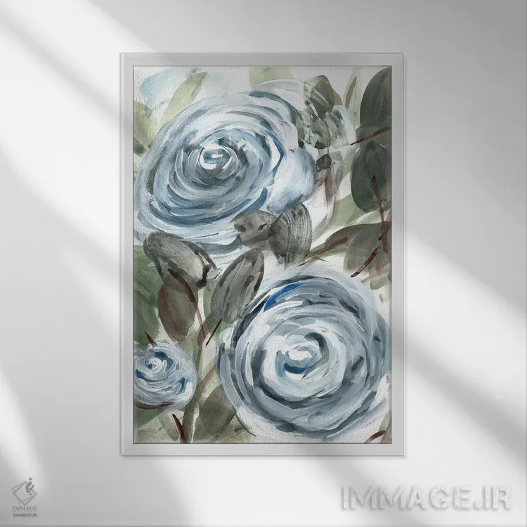 تابلو دکوراتیو گل رز روستایی آبی ۱ اثر مارسی چپمن - نمای قابدار سفید