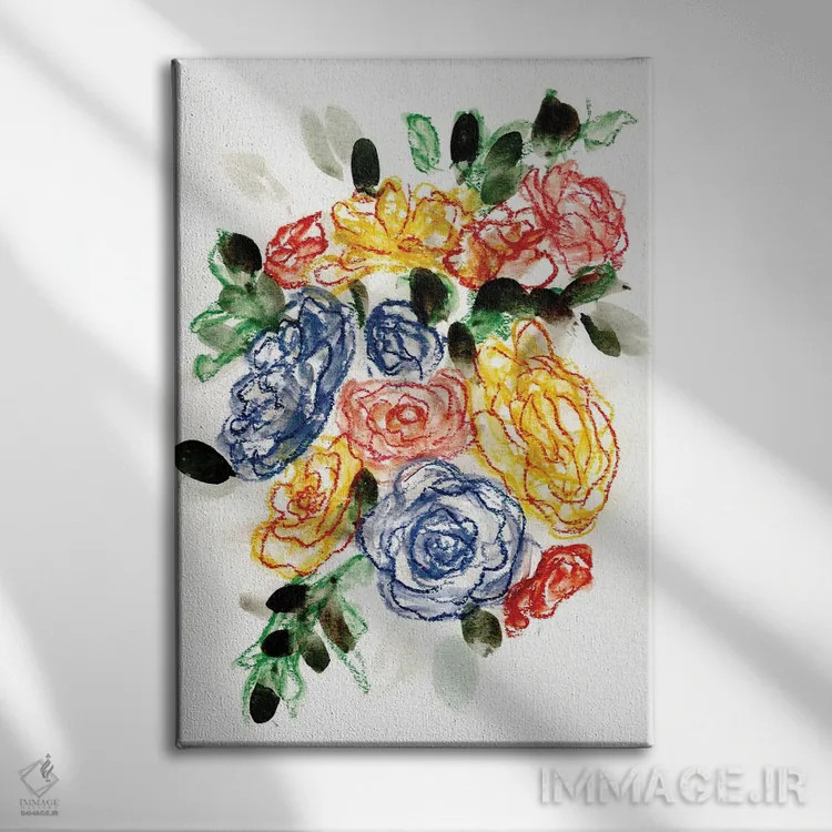 تابلو مینیمال آبی گچی و زرد ۲ اثر مارسی چپمن - نمای روبهرو روی دیوار