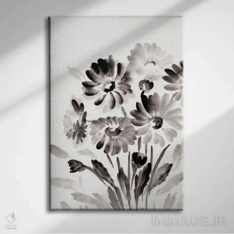 تابلو مینیمال بابونه های مشکی ساده اثر مارسی چپمن - نمای روبهرو روی دیوار