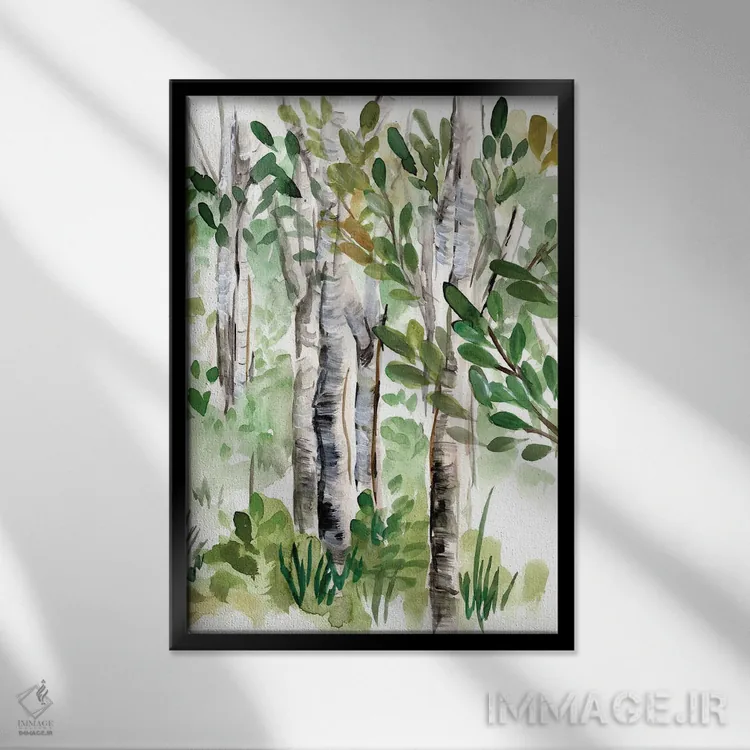 تابلو انتزاعی جنگل توس ۲ اثر مارسی چپمن - نمای قابدار مشکی