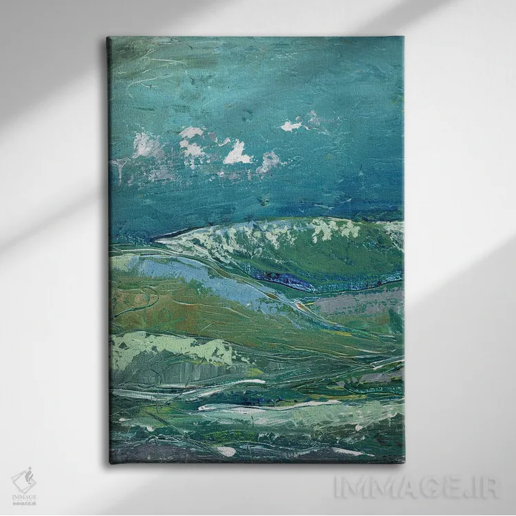 تابلو انتزاعی کوه نما آبی ۱ اثر مارسی چپمن - نمای روبهرو روی دیوار