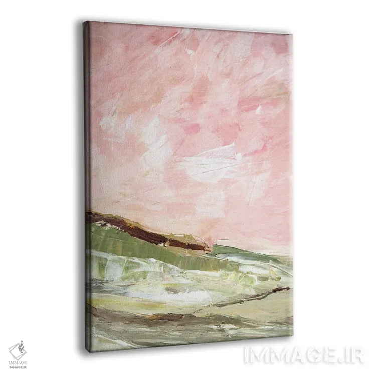 تابلو انتزاعی تپه های سبز و صورتی ۱ اثر مارسی چپمن - نمای پرسپکتیو محصول