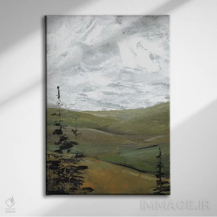 تابلو انتزاعی همیشه سبز اثر مارسی چپمن - نمای روبهرو روی دیوار