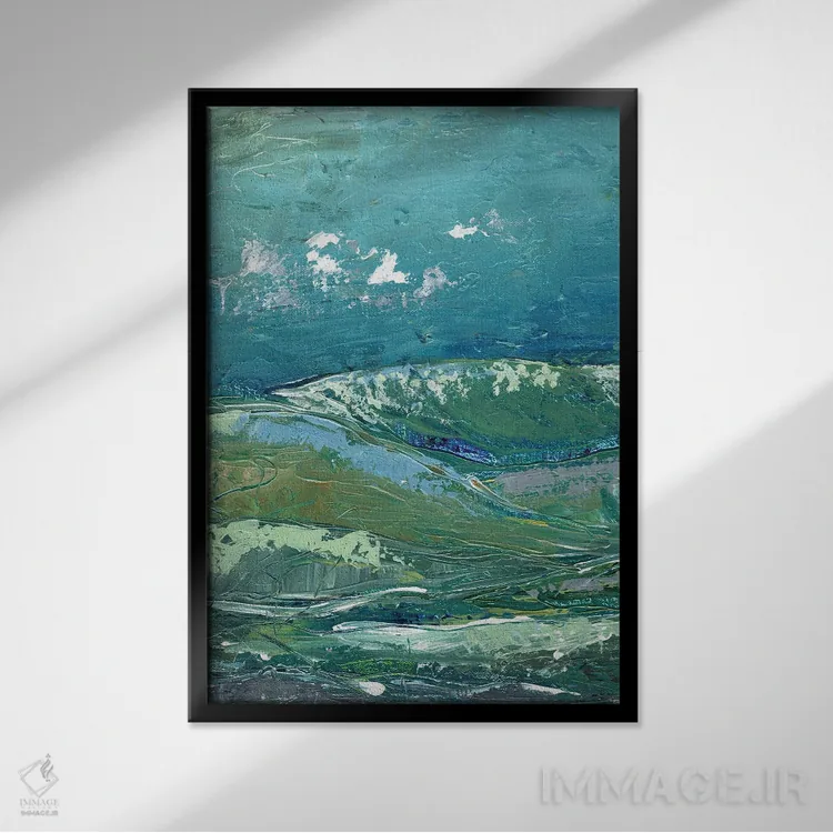 تابلو انتزاعی کوه نما آبی ۱ اثر مارسی چپمن - نمای قابدار مشکی