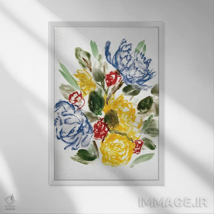 تابلو مینیمال آبی گچی و زرد ۱ اثر مارسی چپمن - نمای قابدار سفید