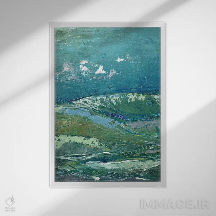تابلو انتزاعی کوه نما آبی ۱ اثر مارسی چپمن - نمای قابدار سفید