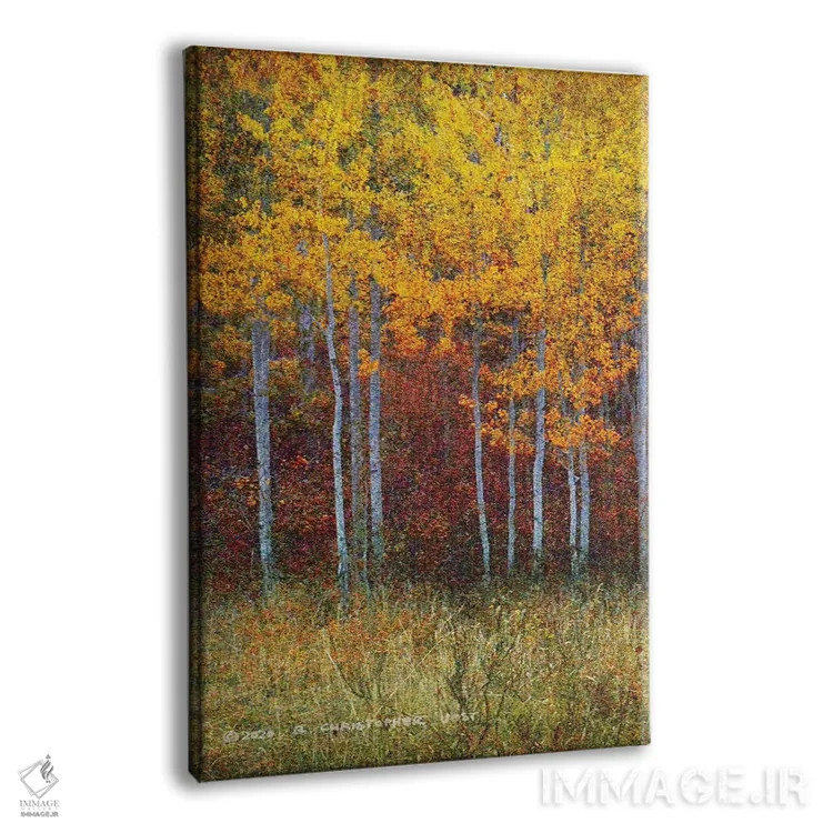 تابلو دکوراتیو جنگل سپیدار پاییزی سمت چپ اثر کریستوفر وست - نمای پرسپکتیو محصول