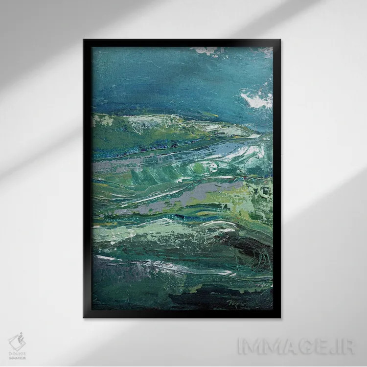 تابلو انتزاعی کوه نما آبی ۲ اثر مارسی چپمن - نمای قابدار مشکی