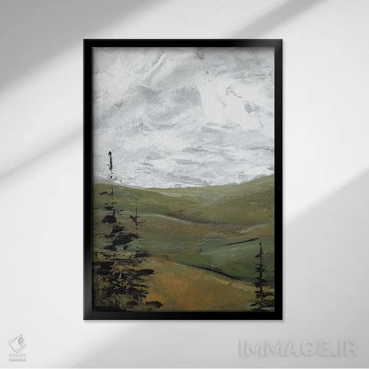 تابلو انتزاعی همیشه سبز اثر مارسی چپمن - نمای قابدار مشکی